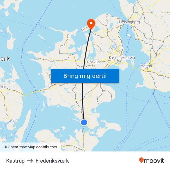 Kastrup to Frederiksværk map