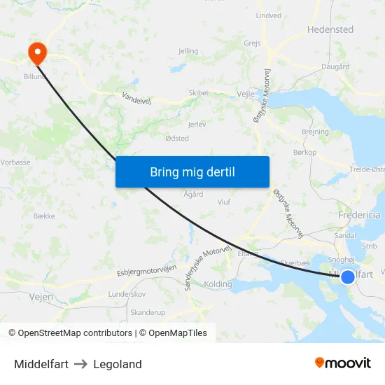 Middelfart to Legoland map