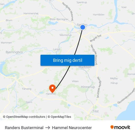 Randers Busterminal to Hammel Neurocenter map