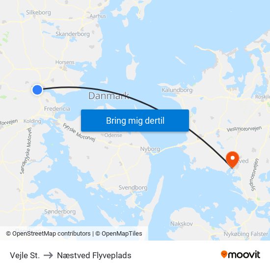 Vejle St. to Næstved Flyveplads map