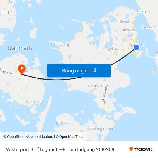 Vesterport St. (Togbus) to Ouh Indgang 208-209 map