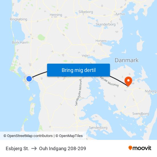 Esbjerg St. to Ouh Indgang 208-209 map
