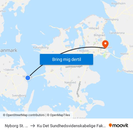 Nyborg St. (Togbus) to Ku Det Sundhedsvidenskabelige Fakultet - Panum Instituttet map