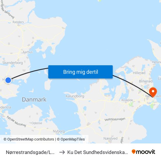 Nørrestrandsgade/Langmarksvej (Horsens Kom) to Ku Det Sundhedsvidenskabelige Fakultet - Panum Instituttet map