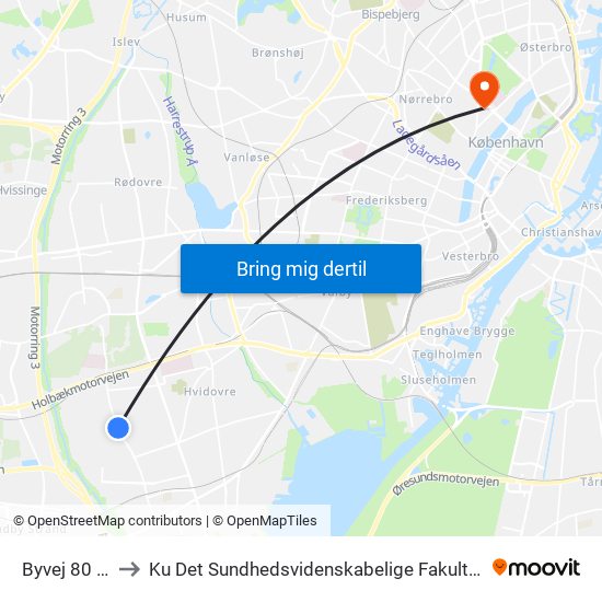 Byvej 80 (Byvej) to Ku Det Sundhedsvidenskabelige Fakultet - Panum Instituttet map