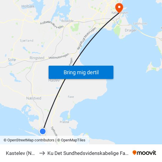 Kastelev (Næstvedvej) to Ku Det Sundhedsvidenskabelige Fakultet - Panum Instituttet map