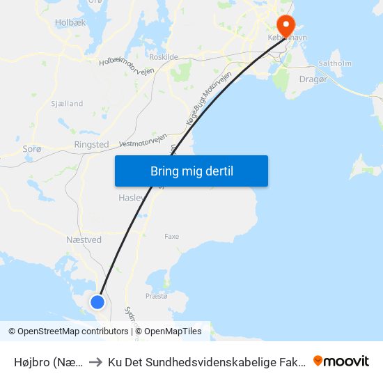 Højbro (Næstvedvej) to Ku Det Sundhedsvidenskabelige Fakultet - Panum Instituttet map