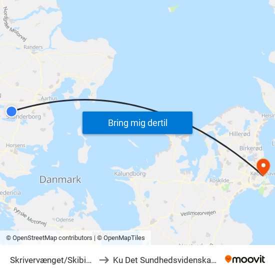Skrivervænget/Skibing Allé (Skanderborg Kom) to Ku Det Sundhedsvidenskabelige Fakultet - Panum Instituttet map
