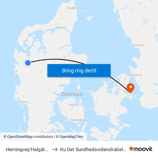 Herningvej/Halgårdvej (Holstebro Kom) to Ku Det Sundhedsvidenskabelige Fakultet - Panum Instituttet map