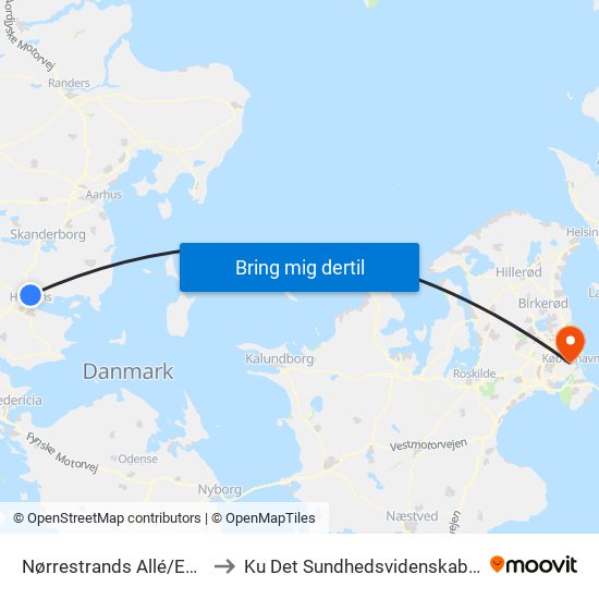 Nørrestrands Allé/Egebjergvej (Horsens Kom) to Ku Det Sundhedsvidenskabelige Fakultet - Panum Instituttet map