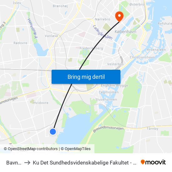 Bavnevej to Ku Det Sundhedsvidenskabelige Fakultet - Panum Instituttet map