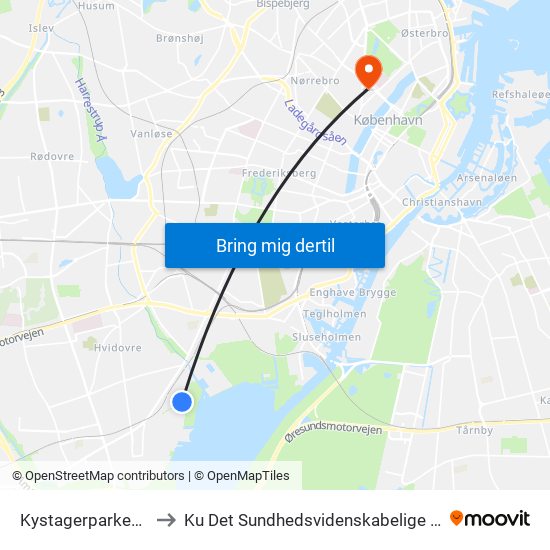 Kystagerparken (Strandbovej) to Ku Det Sundhedsvidenskabelige Fakultet - Panum Instituttet map