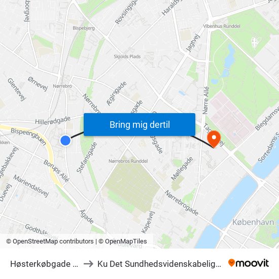 Høsterkøbgade (Lundtoftegade) to Ku Det Sundhedsvidenskabelige Fakultet - Panum Instituttet map