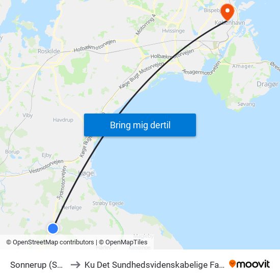 Sonnerup (Sonnerupvej) to Ku Det Sundhedsvidenskabelige Fakultet - Panum Instituttet map