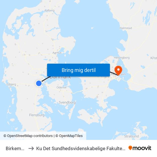 Birkemosevej to Ku Det Sundhedsvidenskabelige Fakultet - Panum Instituttet map