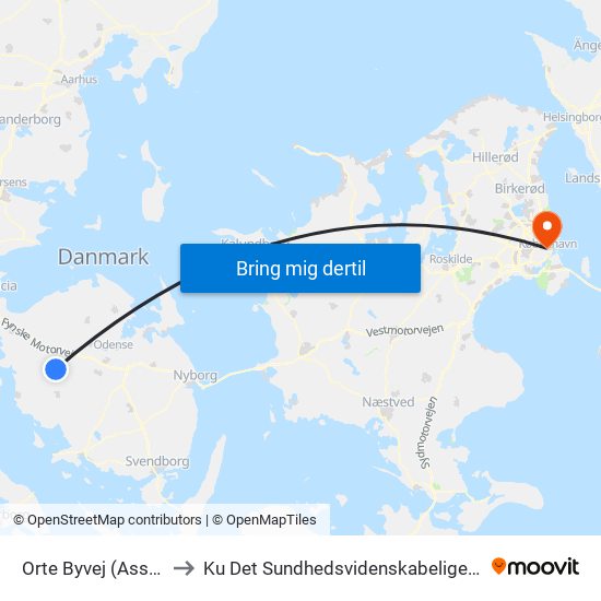 Orte Byvej (Assens Kommune) to Ku Det Sundhedsvidenskabelige Fakultet - Panum Instituttet map
