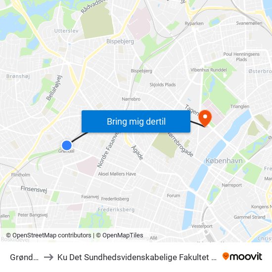 Grøndal St. to Ku Det Sundhedsvidenskabelige Fakultet - Panum Instituttet map