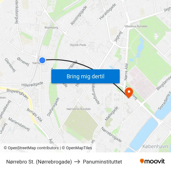 Nørrebro St. (Nørrebrogade) to Panuminstituttet map
