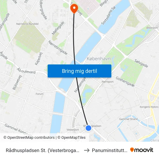 Rådhuspladsen St. (Vesterbrogade) to Panuminstituttet map