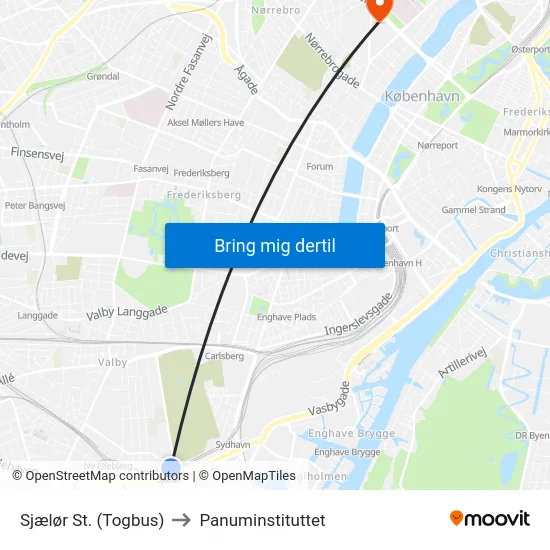 Sjælør St. (Togbus) to Panuminstituttet map
