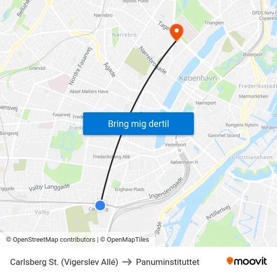 Carlsberg St. (Vigerslev Allé) to Panuminstituttet map