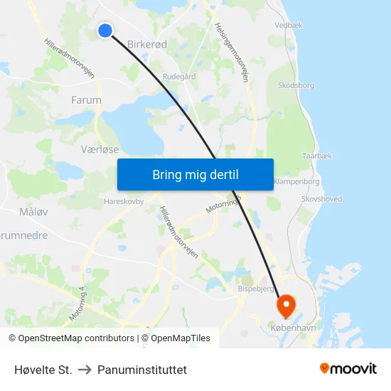Høvelte St. to Panuminstituttet map