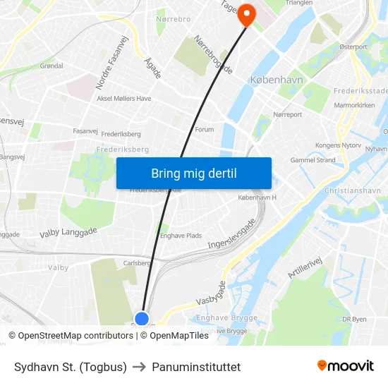 Sydhavn St. (Togbus) to Panuminstituttet map