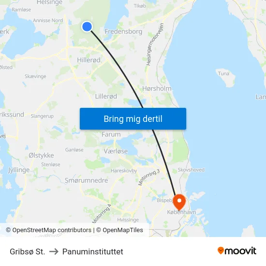 Gribsø St. to Panuminstituttet map