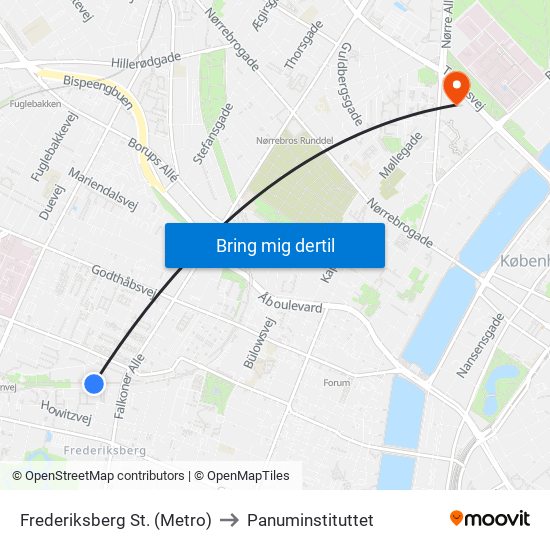 Frederiksberg St. (Metro) to Panuminstituttet map