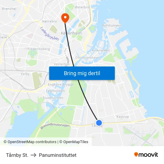 Tårnby St. to Panuminstituttet map