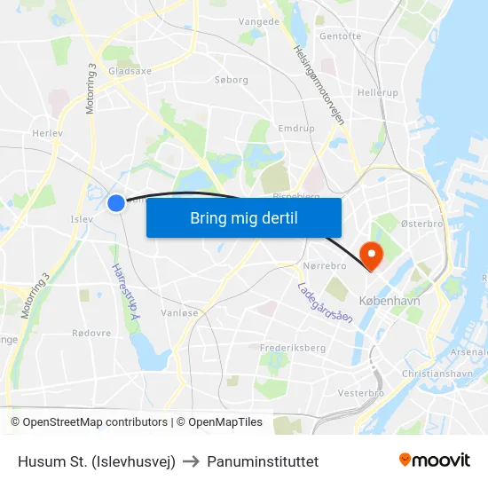 Husum St. (Islevhusvej) to Panuminstituttet map