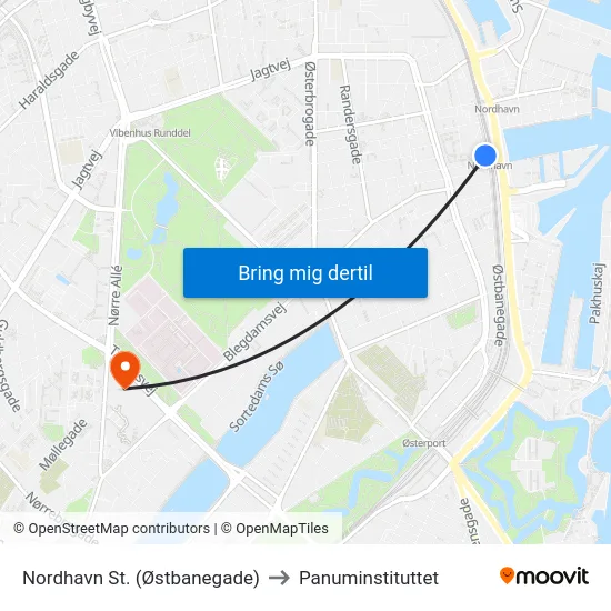 Nordhavn St. (Østbanegade) to Panuminstituttet map