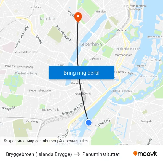 Bryggebroen (Islands Brygge) to Panuminstituttet map