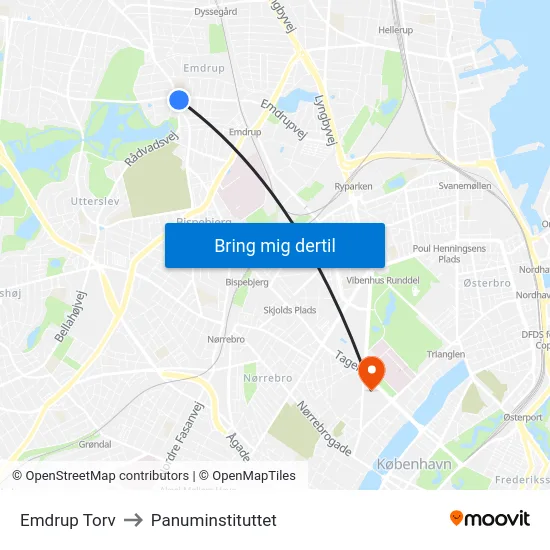 Emdrup Torv to Panuminstituttet map