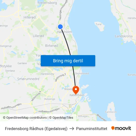 Fredensborg Rådhus (Egedalsvej) to Panuminstituttet map
