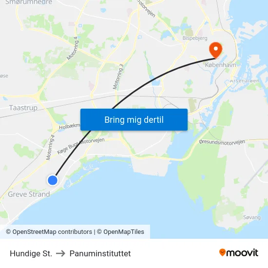 Hundige St. to Panuminstituttet map