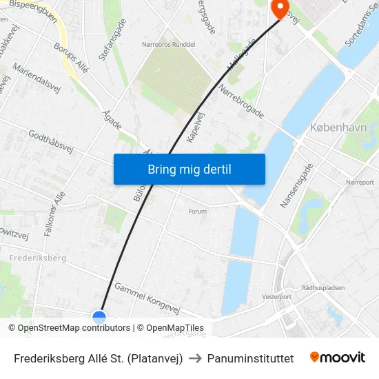 Frederiksberg Allé St. (Platanvej) to Panuminstituttet map