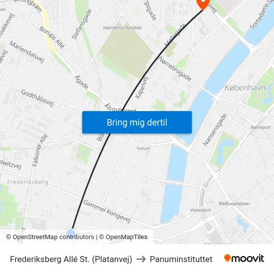 Frederiksberg Allé St. (Platanvej) to Panuminstituttet map