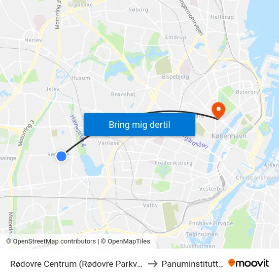 Rødovre Centrum (Rødovre Parkvej) to Panuminstituttet map