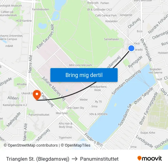 Trianglen St. (Blegdamsvej) to Panuminstituttet map