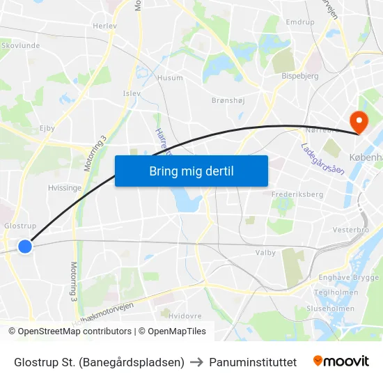 Glostrup St. (Banegårdspladsen) to Panuminstituttet map