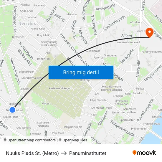 Nuuks Plads St. (Metro) to Panuminstituttet map