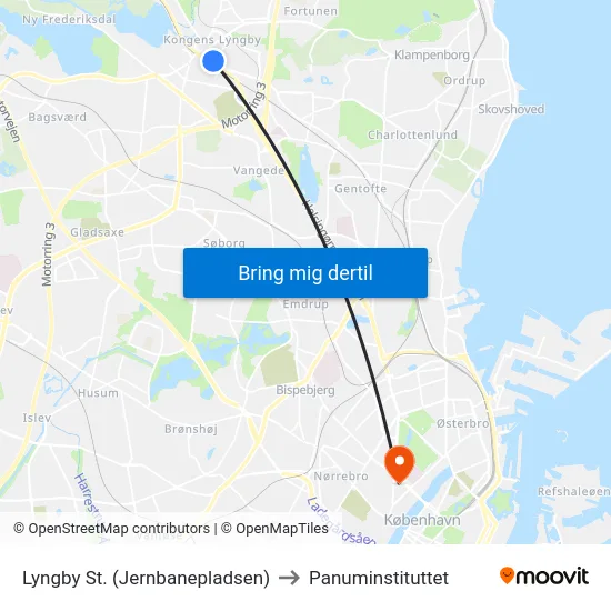 Lyngby St. (Jernbanepladsen) to Panuminstituttet map
