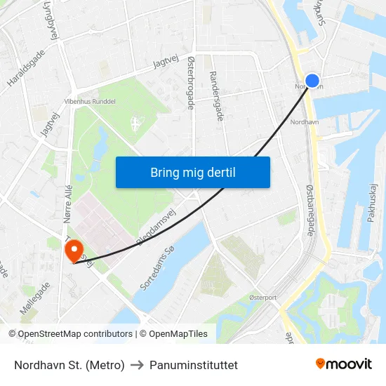 Nordhavn St. (Metro) to Panuminstituttet map