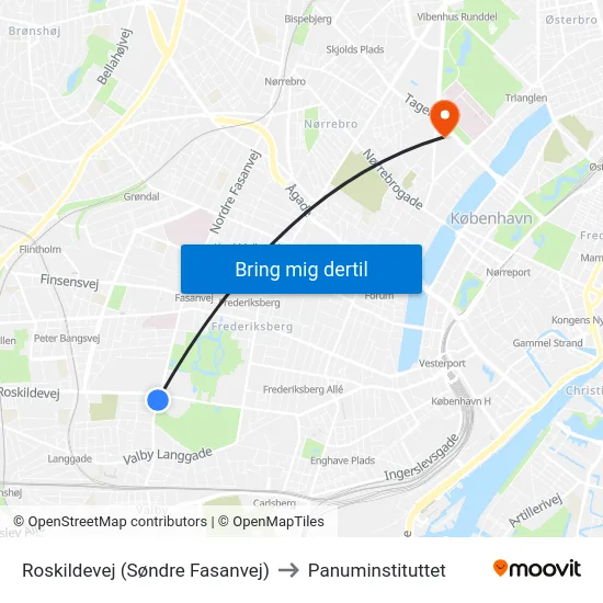 Roskildevej (Søndre Fasanvej) to Panuminstituttet map