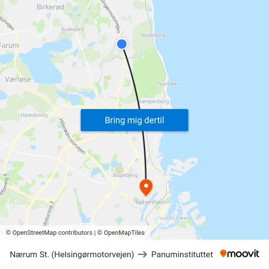 Nærum St. (Helsingørmotorvejen) to Panuminstituttet map