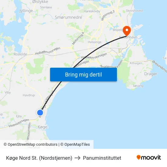 Køge Nord St. (Nordstjernen) to Panuminstituttet map