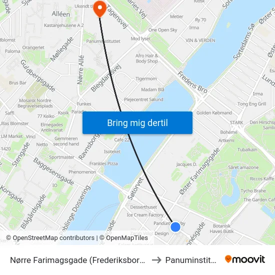 Nørre Farimagsgade (Frederiksborggade) to Panuminstituttet map