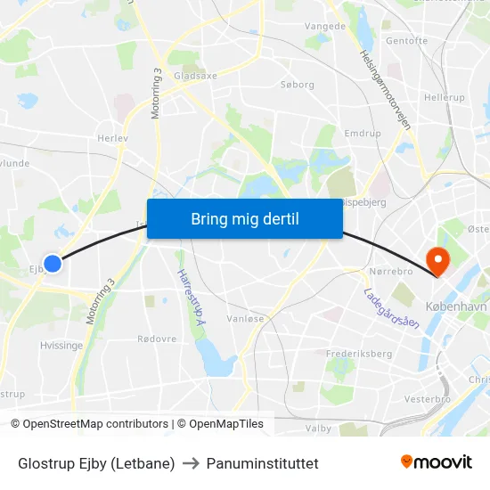 Glostrup Ejby (Letbane) to Panuminstituttet map