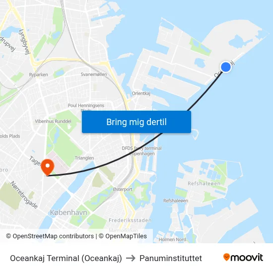 Oceankaj Terminal (Oceankaj) to Panuminstituttet map